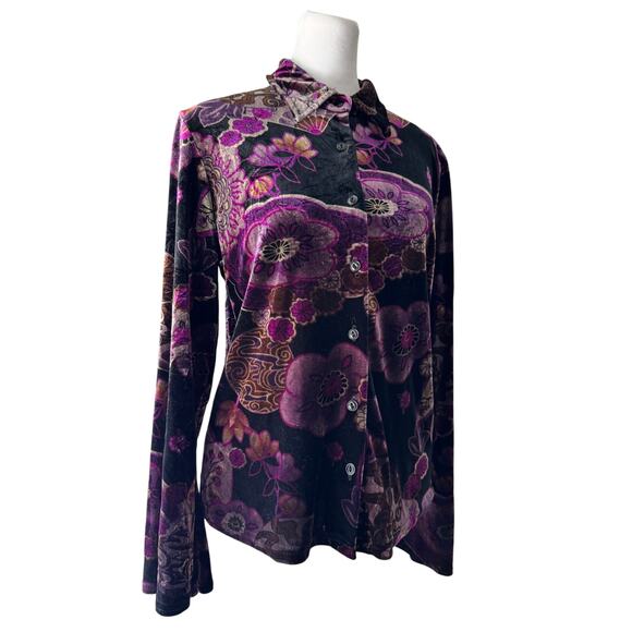 New York City Design Co. Tops - Vintage Y2K New York City Design Co. Black & Purple Velvet Button Front Blouse